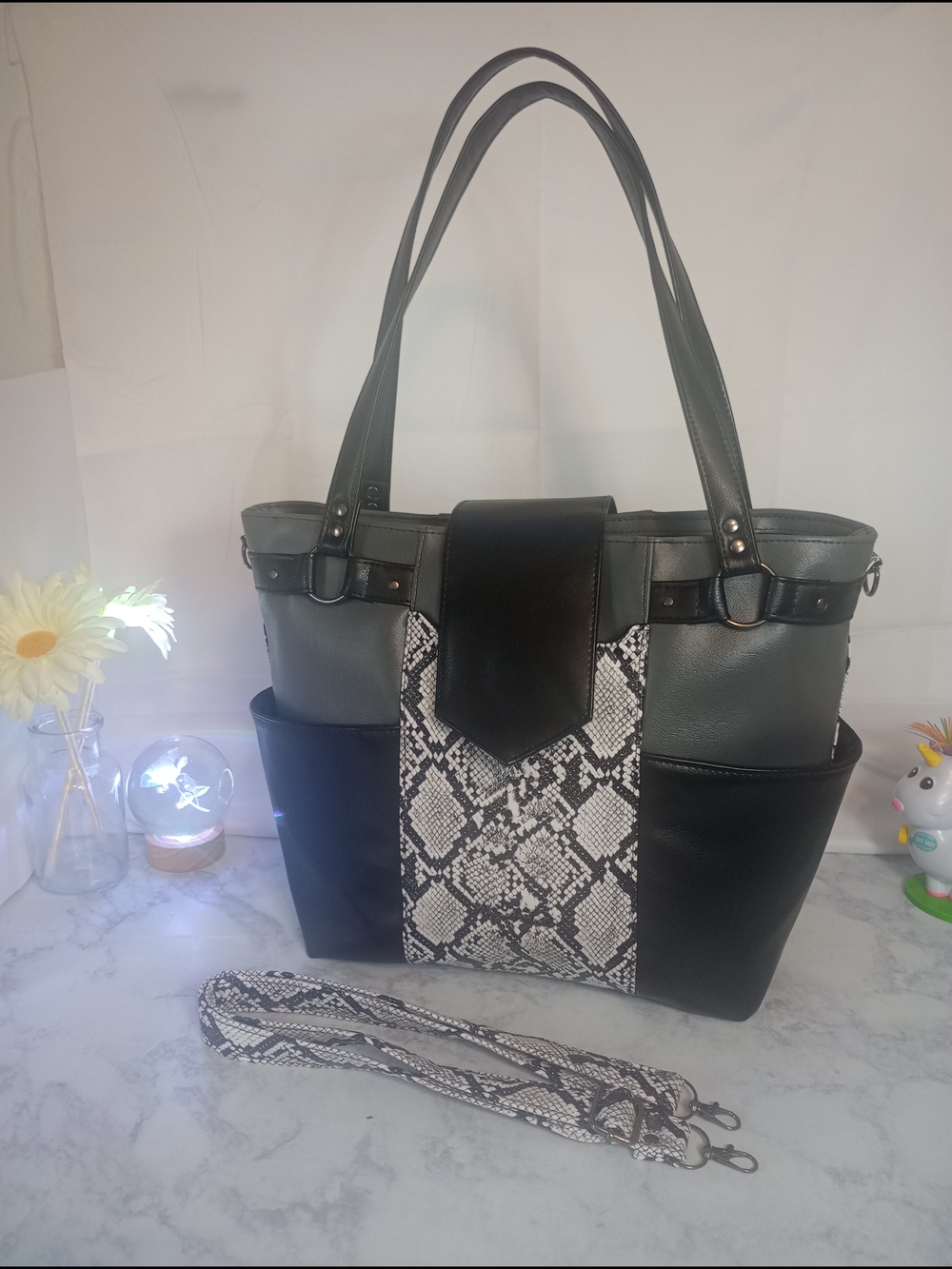 Stylish Handmade Snake-Print Vinyl Bag, Purse, Birthday, Christmas, Gift
